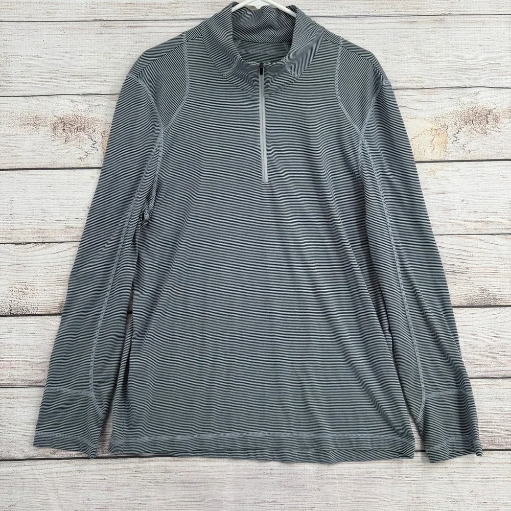 Toad&Co Onrush 1/4 Zip Pullover Mens XL Grey Striped Long Sleeve T2242501
